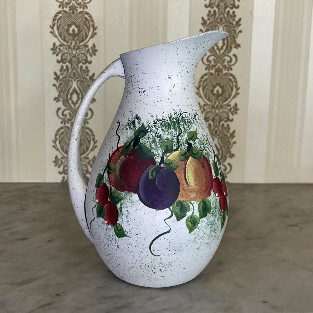 Lightweight Metalware Pitcher | Hand Painted Artist Signed | Bottom Stamped
